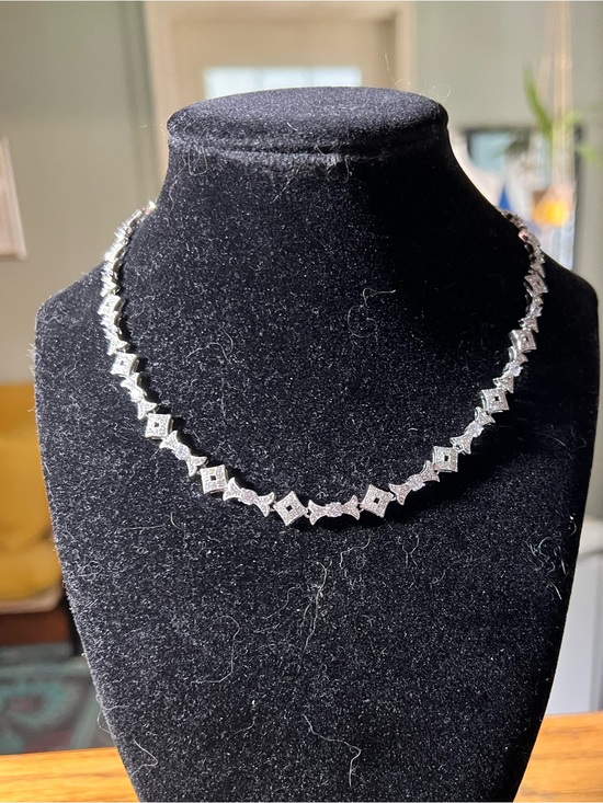 Nadri Jewelry - Nadri Cubic Zarconia Line collar necklace in hand polished rhodium .